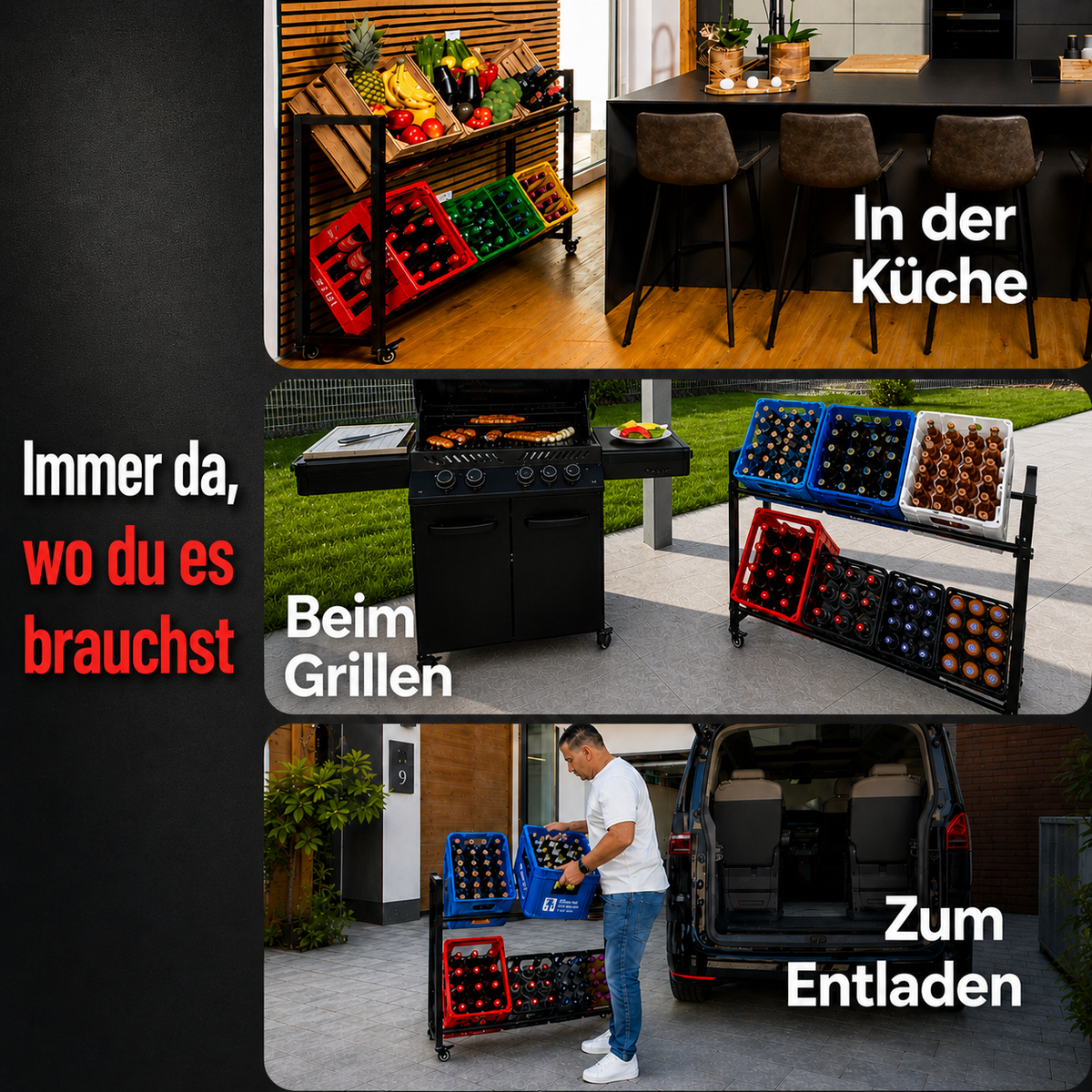 KARASTEIN® Premium beverage crate rack for 6 crates