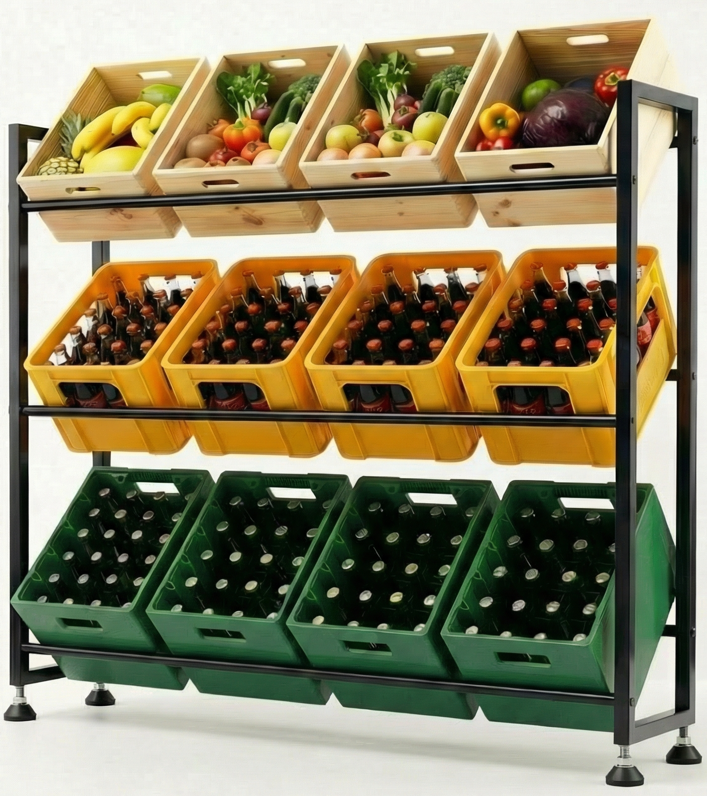 KARASTEIN® Getränkekistenregal für 12 Kisten – Stationäres Schwerlast Getränkeregal bis 300 kg – Profi Bierkistenregal & Wasserkistenregal aus Vierkantstahl mit verstellbaren Gummifüßen