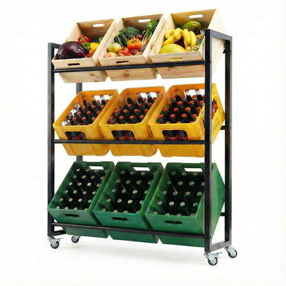 KARASTEIN® Getränkekistenregal für 9 Kisten mit Rollen – Mobiles Schwerlast Getränkeregal bis 225 kg – Profi Bierkistenregal & Wasserkistenregal aus Vierkantstahl