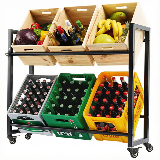 KARASTEIN® Getränkekistenregal für 6 Kisten mit Rollen – Mobiles Schwerlast Getränkeregal bis 150 kg – Profi Bierkistenregal & Wasserkistenregal aus Vierkantstahl