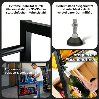KARASTEIN® Getränkekistenregal für 12 Kisten – Stationäres Schwerlast Getränkeregal bis 300 kg – Profi Bierkistenregal & Wasserkistenregal aus Vierkantstahl mit verstellbaren Gummifüßen